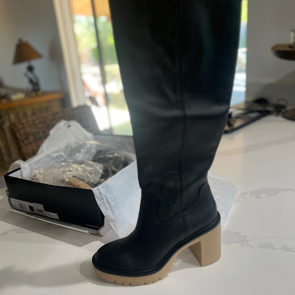 Dolce Vita Black Over the Knee Boots with Tan Sole